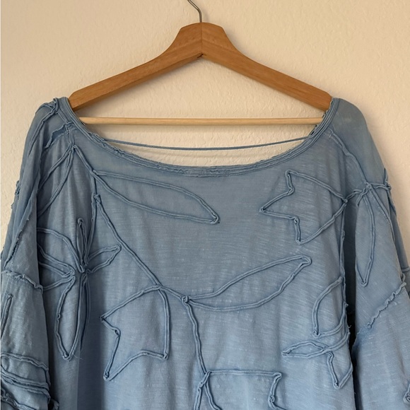 Free People We The Free Blooming Tee Top Dropped Shoulders Blue High - Picture 10 of 14